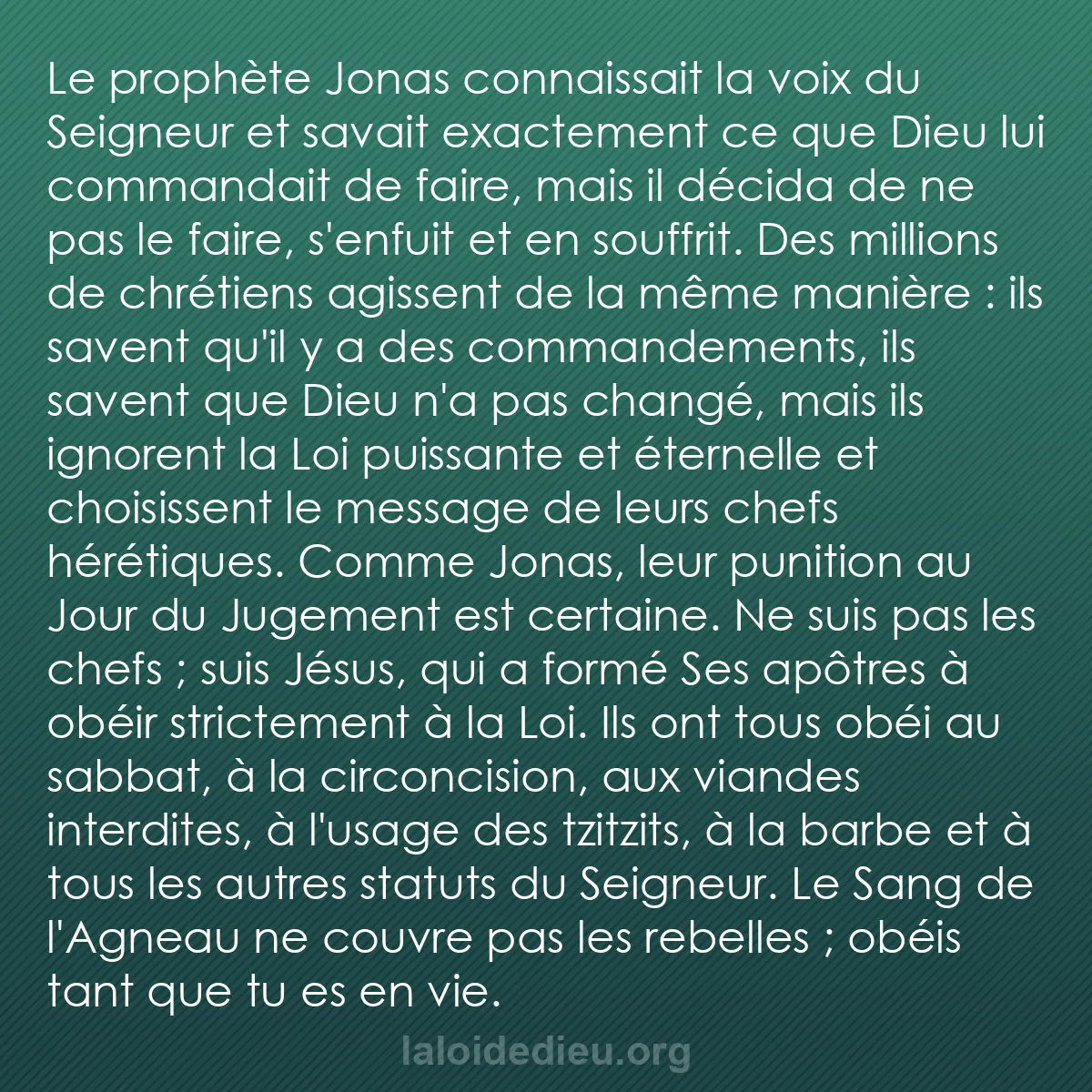 b0240 - Post à propos de la Loi de Dieu : Le prophète Jonas connaissait la voix du Seigneur et savait...