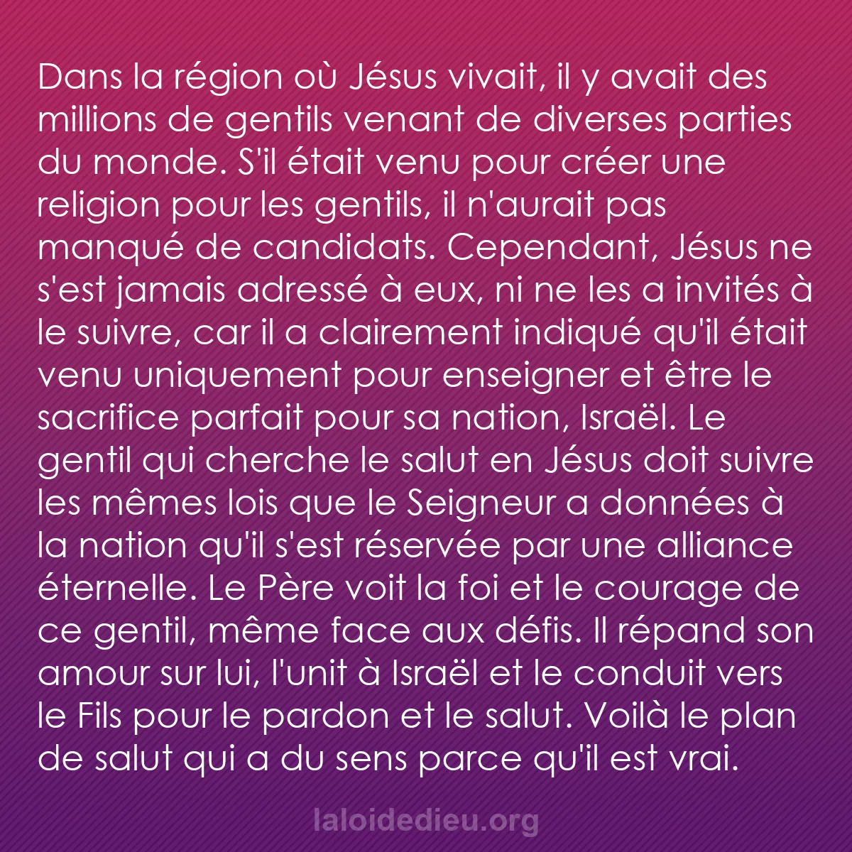 b0241 - Post à propos de la Loi de Dieu : Dans la région où Jésus vivait, il y avait des millions de gentils...
