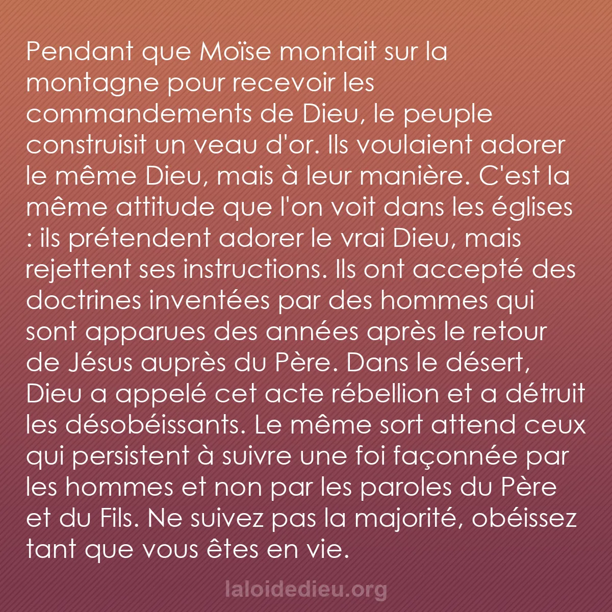 b0246 - Post à propos de la Loi de Dieu : Pendant que Moïse montait sur la montagne pour recevoir les...