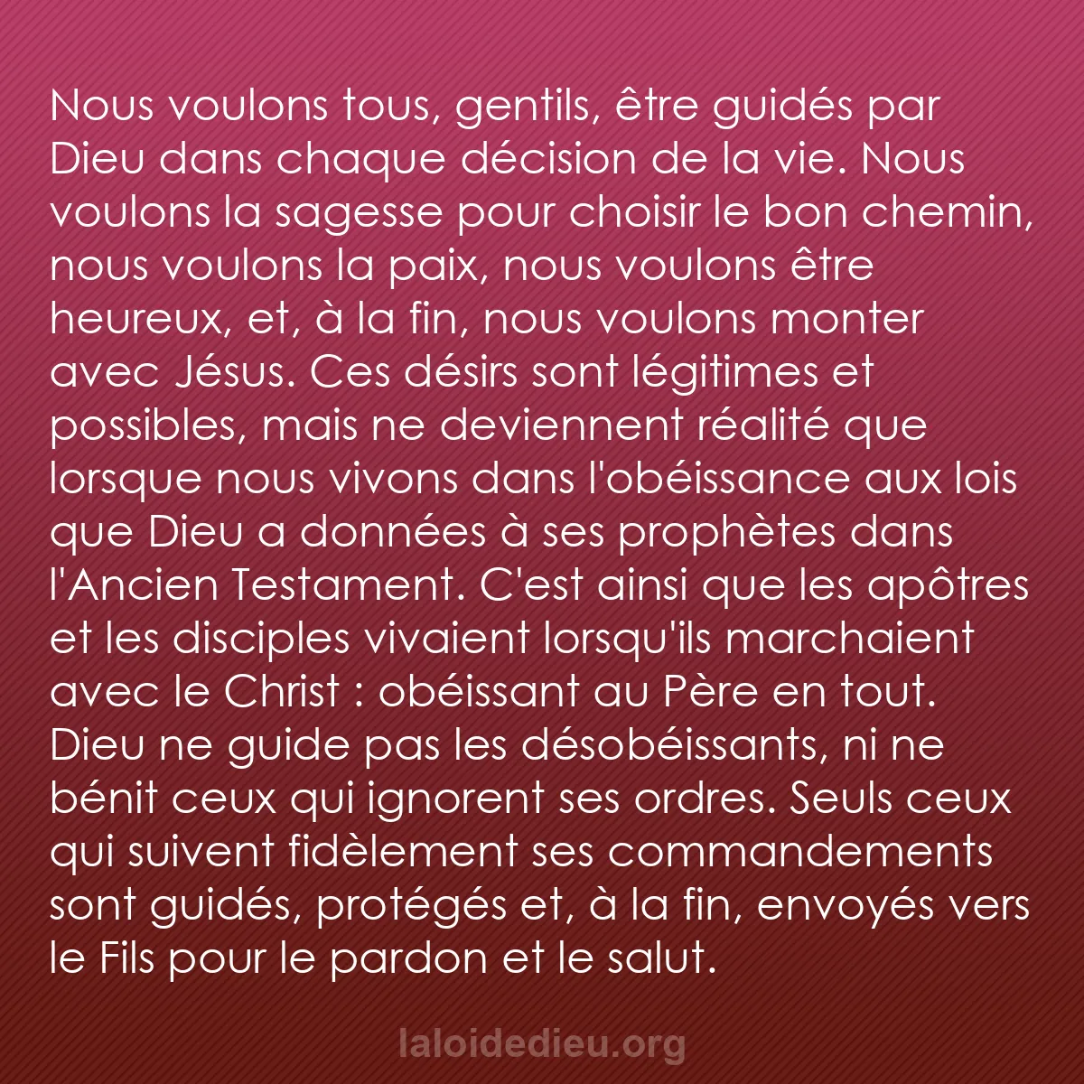 b0259 - Post à propos de la Loi de Dieu : Nous voulons tous, gentils, être guidés par Dieu dans chaque...