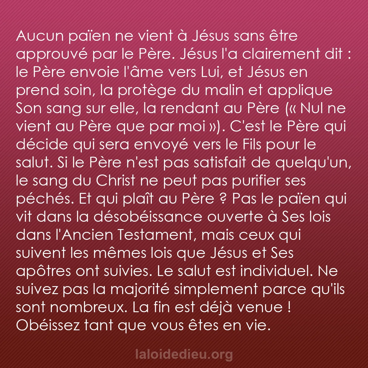 b0279 - Post à propos de la Loi de Dieu : Aucun païen ne vient à Jésus sans être approuvé par le Père....