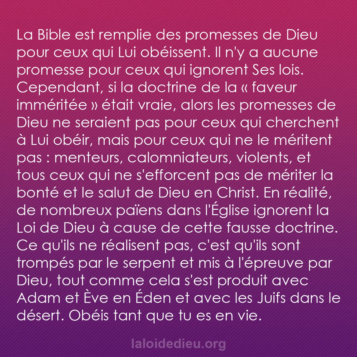 b0281 - Post à propos de la Loi de Dieu : La Bible est remplie des promesses de Dieu pour ceux qui Lui...