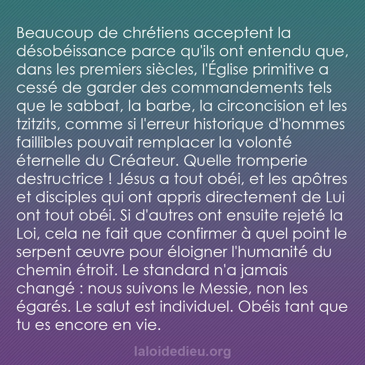 b0284 - Post à propos de la Loi de Dieu : Beaucoup de chrétiens acceptent la désobéissance parce qu