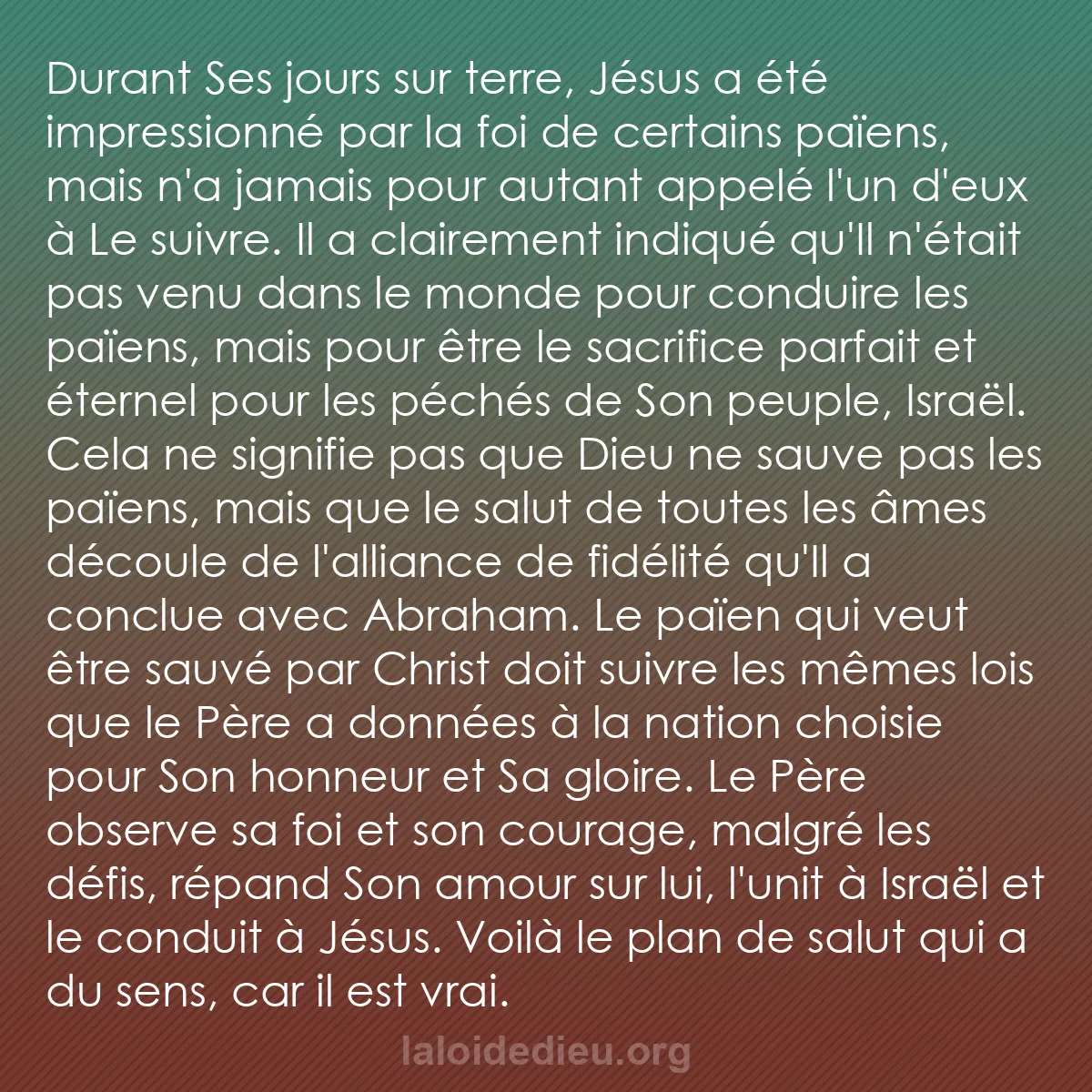 b0313 - Post à propos de la Loi de Dieu : Durant Ses jours sur terre, Jésus a été impressionné par la...