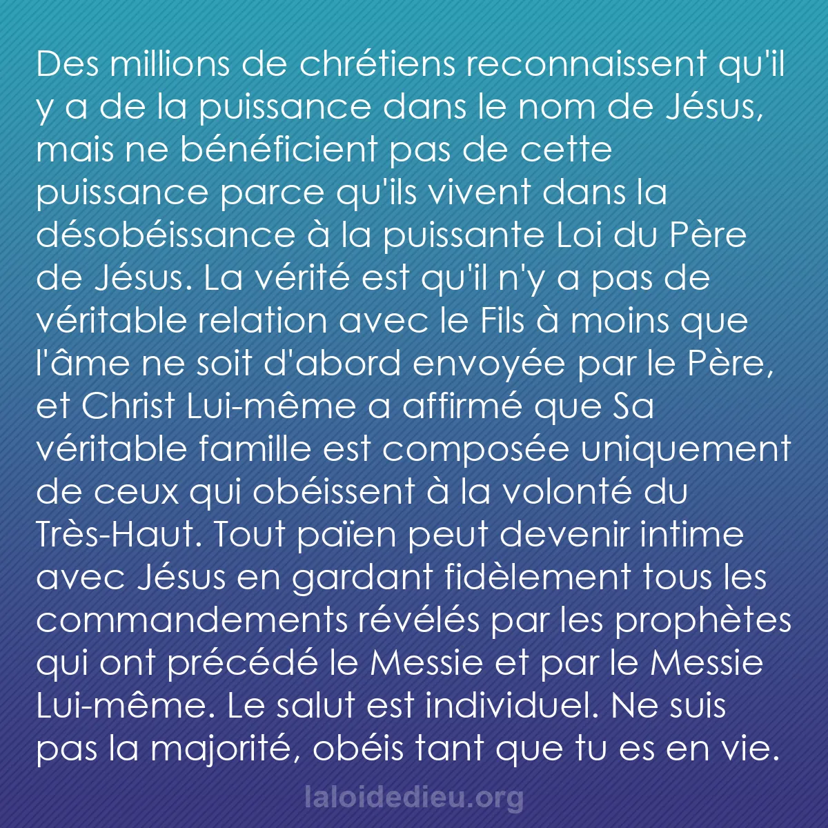 b0315 - Post à propos de la Loi de Dieu : Des millions de chrétiens reconnaissent qu