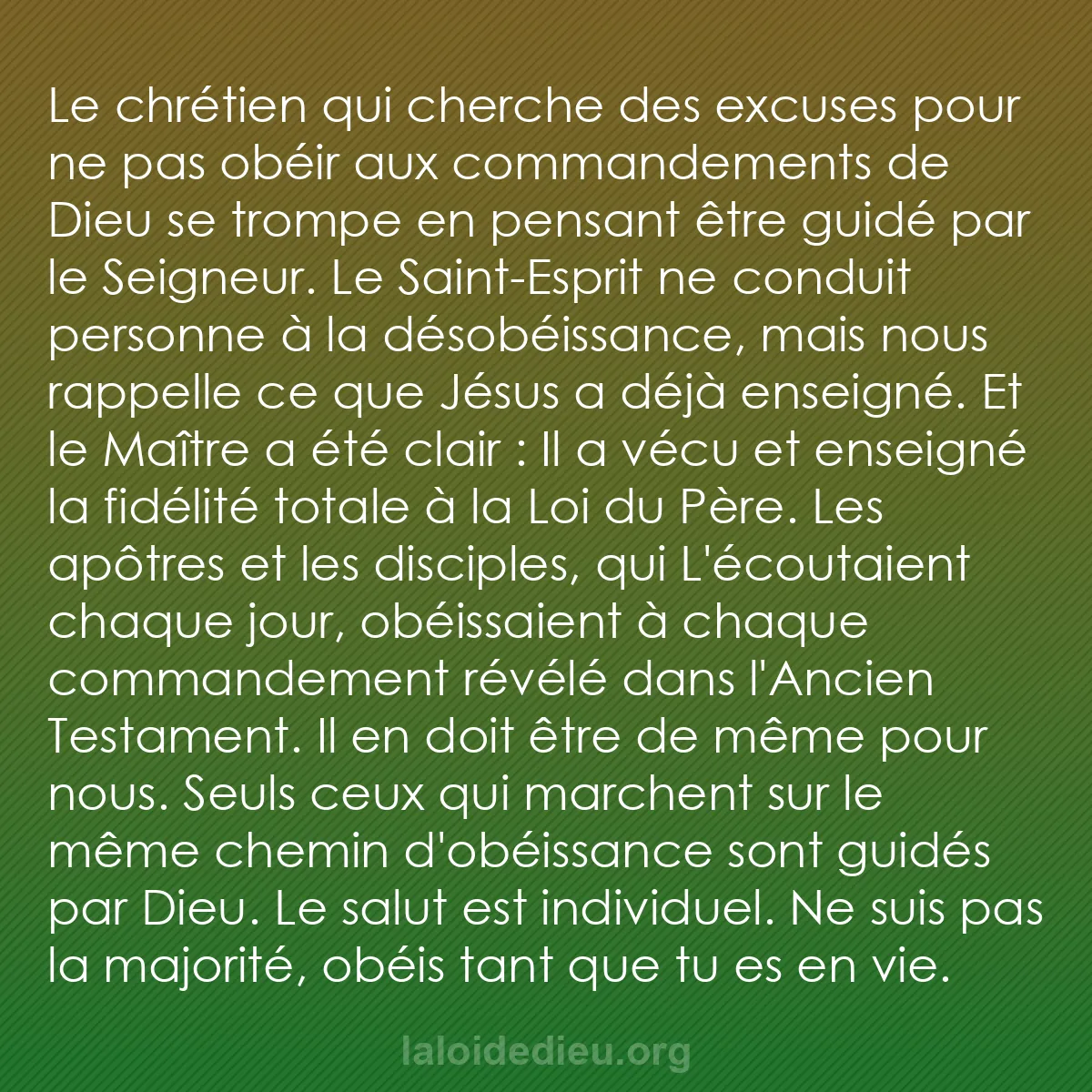 b0316 - Post à propos de la Loi de Dieu : Le chrétien qui cherche des excuses pour ne pas obéir aux commandements...