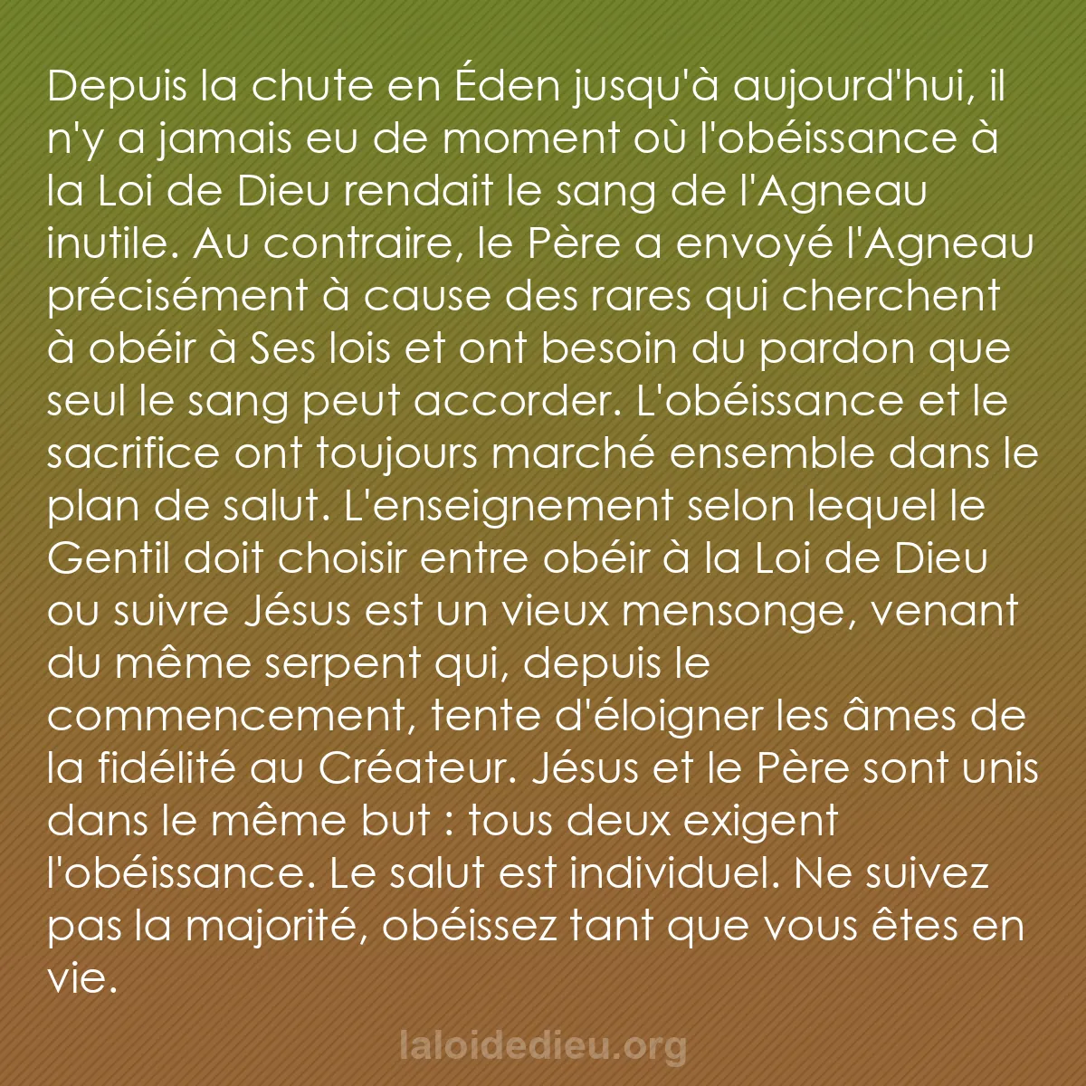 b0329 - Post à propos de la Loi de Dieu : Depuis la chute en Éden jusqu