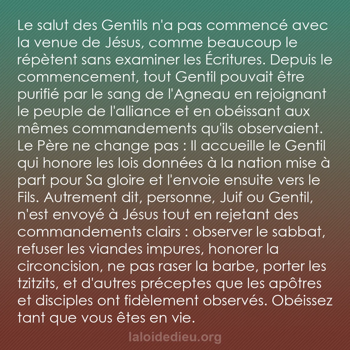 b0333 - Post à propos de la Loi de Dieu : Le salut des Gentils n