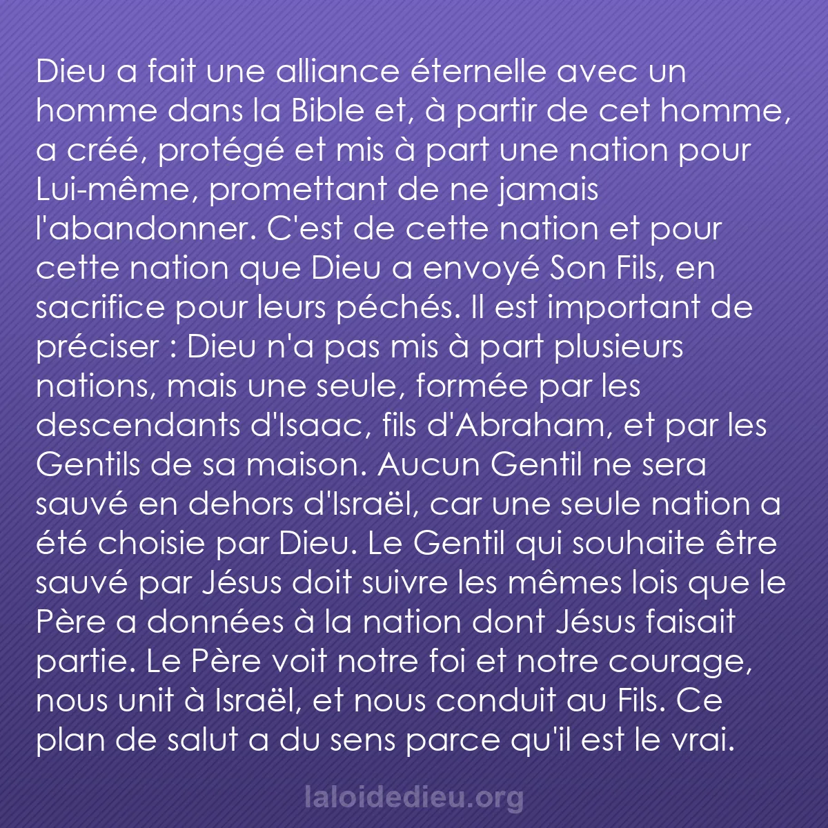 b0338 - Post à propos de la Loi de Dieu : Dieu a fait une alliance éternelle avec un homme dans la Bible...