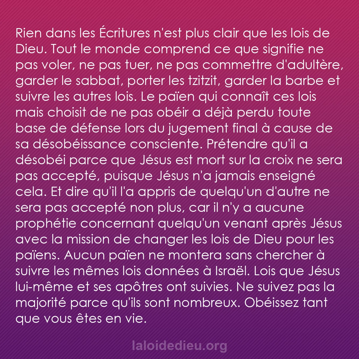 b0341 - Post à propos de la Loi de Dieu : Rien dans les Écritures n