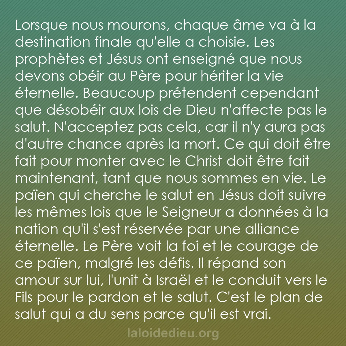 b0343 - Post à propos de la Loi de Dieu : Lorsque nous mourons, chaque âme va à la destination finale...