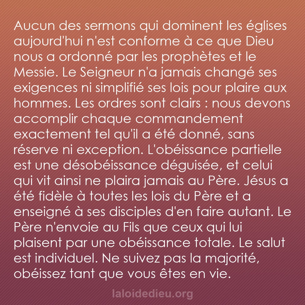 b0346 - Post à propos de la Loi de Dieu : Aucun des sermons qui dominent les églises aujourd