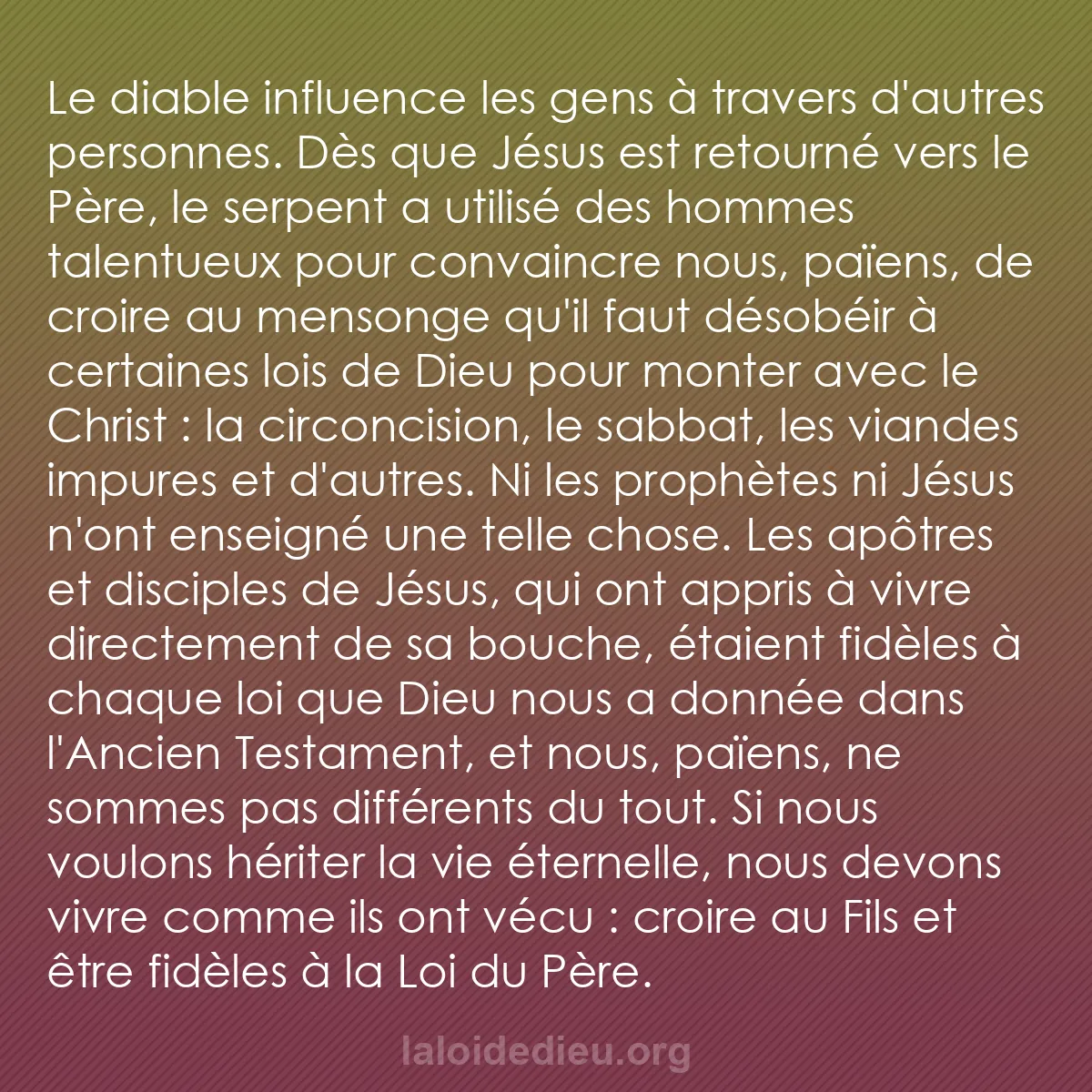 b0348 - Post à propos de la Loi de Dieu : Le diable influence les gens à travers d