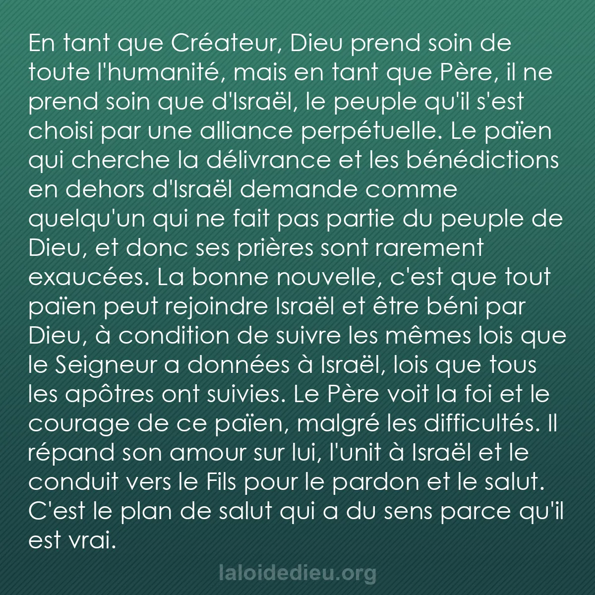 b0360 - Post à propos de la Loi de Dieu : En tant que Créateur, Dieu prend soin de toute l