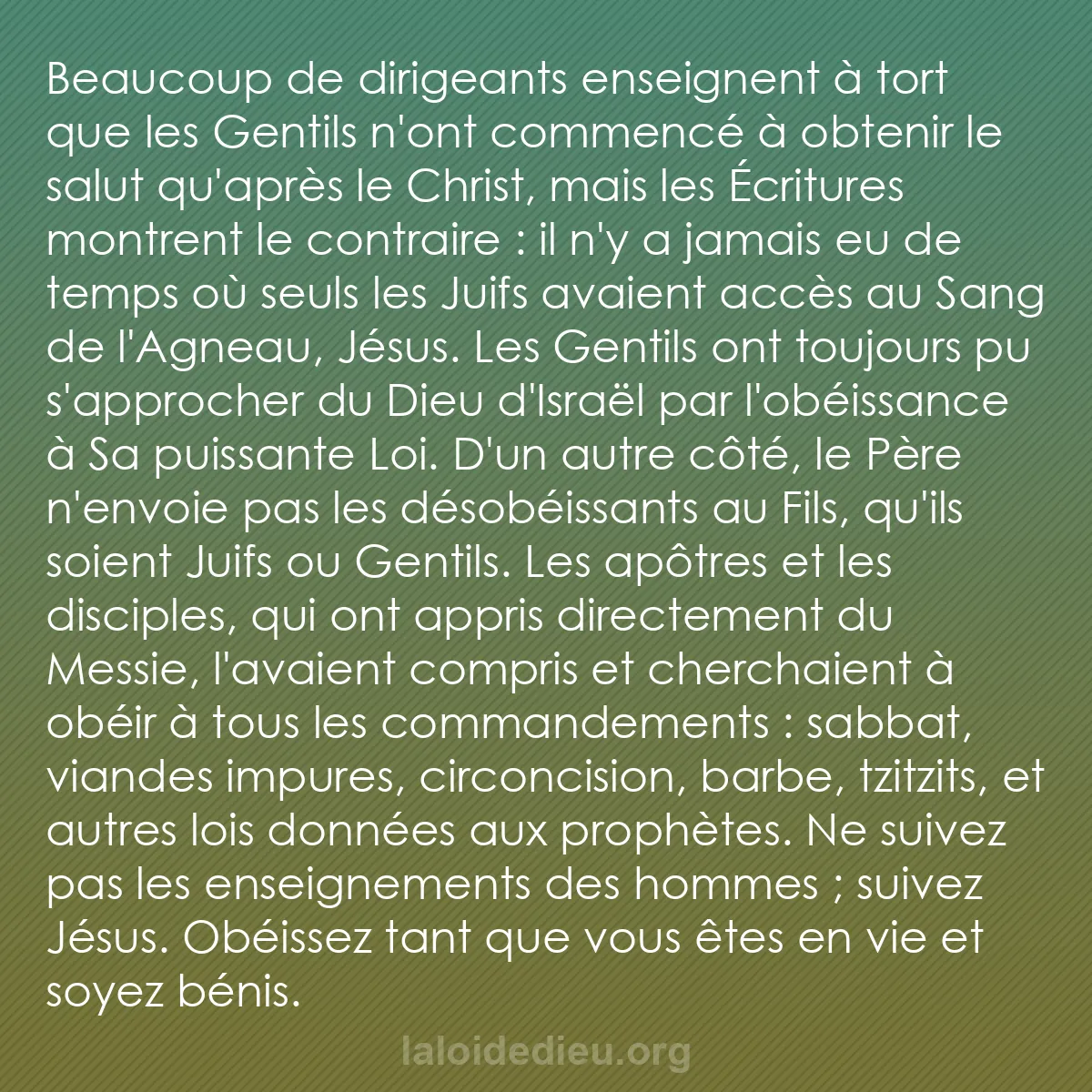 b0363 - Post à propos de la Loi de Dieu : Beaucoup de dirigeants enseignent à tort que les Gentils n