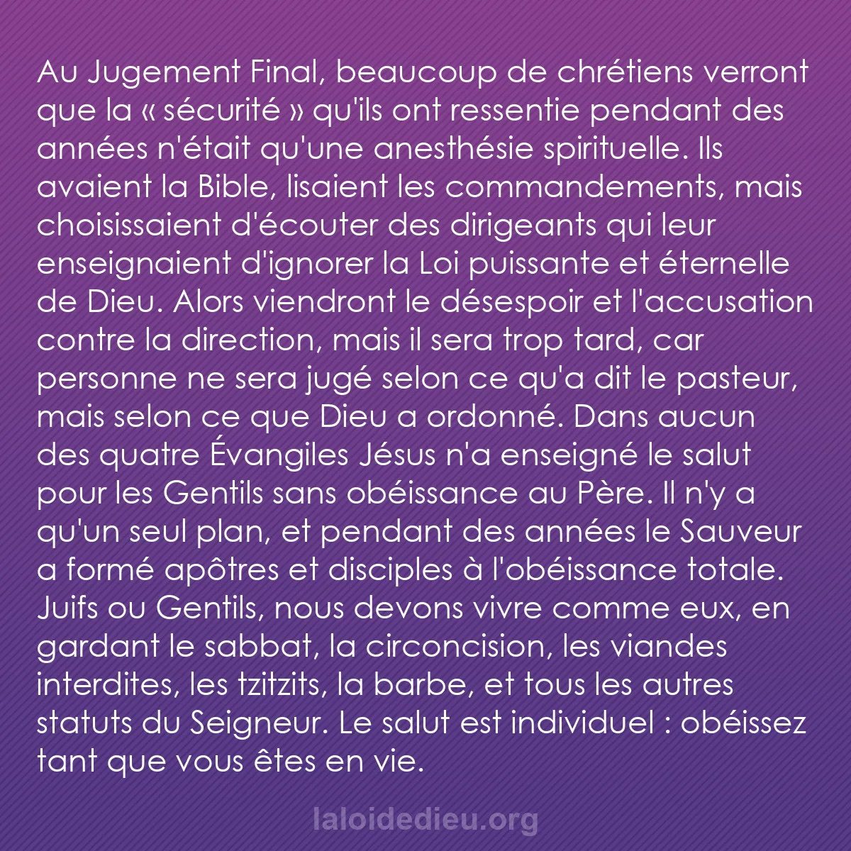 b0371 - Post à propos de la Loi de Dieu : Au Jugement Final, beaucoup de chrétiens verront que la « sécurité...