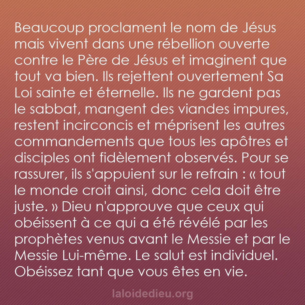 b0386 - Post à propos de la Loi de Dieu : Beaucoup proclament le nom de Jésus mais vivent dans une rébellion...