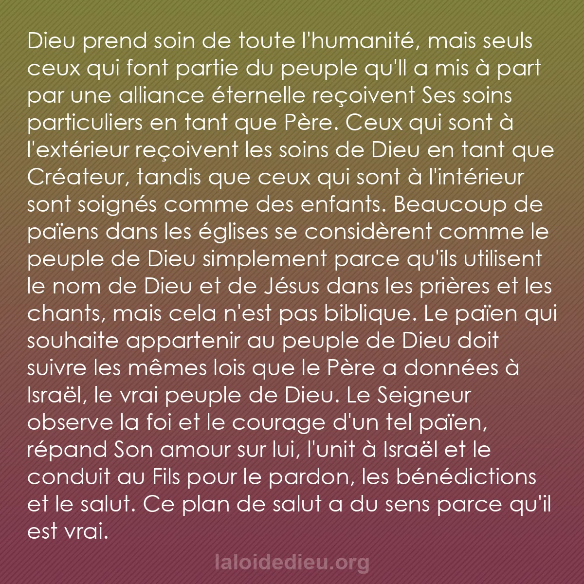 b0388 - Post à propos de la Loi de Dieu : Dieu prend soin de toute l
