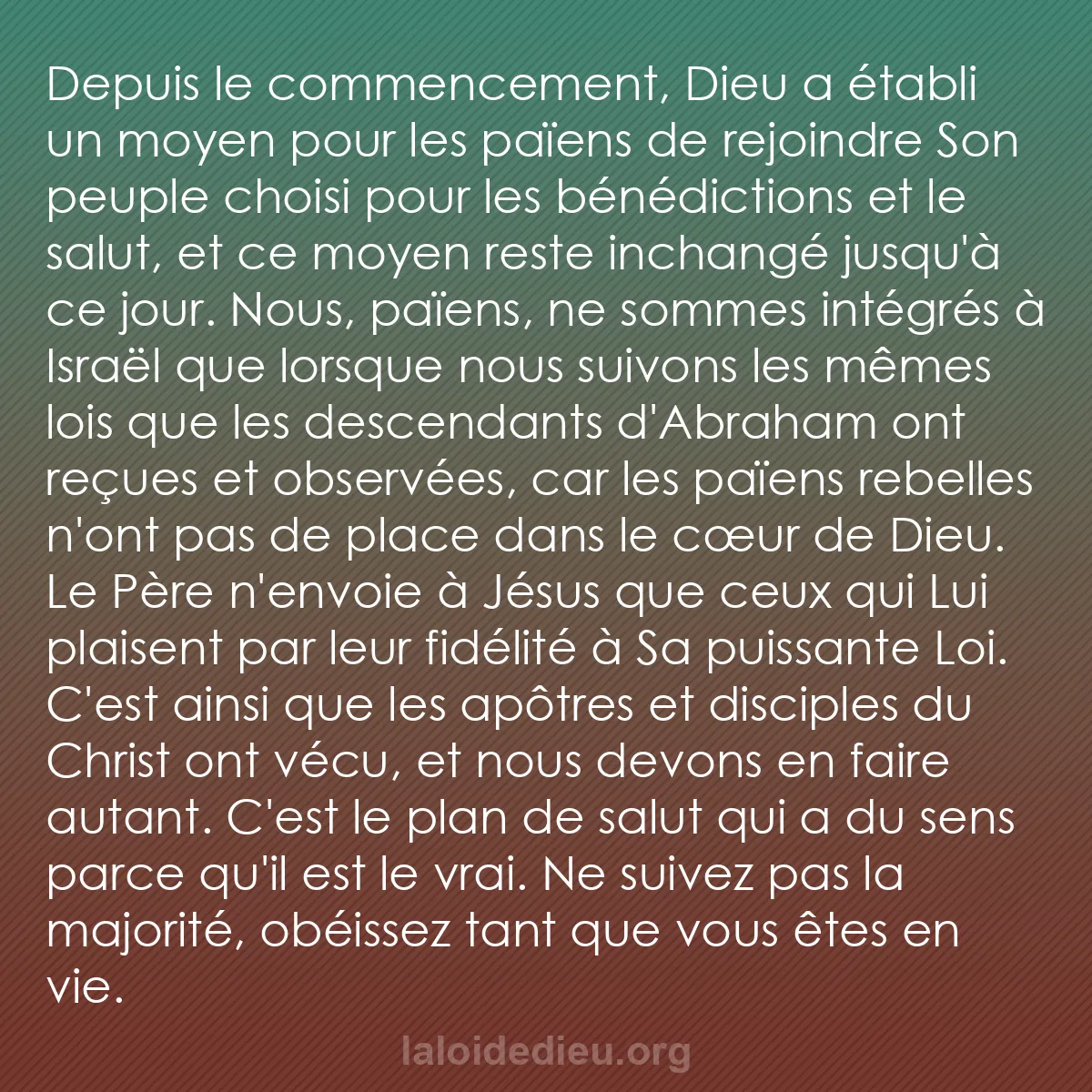 b0393 - Post à propos de la Loi de Dieu : Depuis le commencement, Dieu a établi un moyen pour les païens...