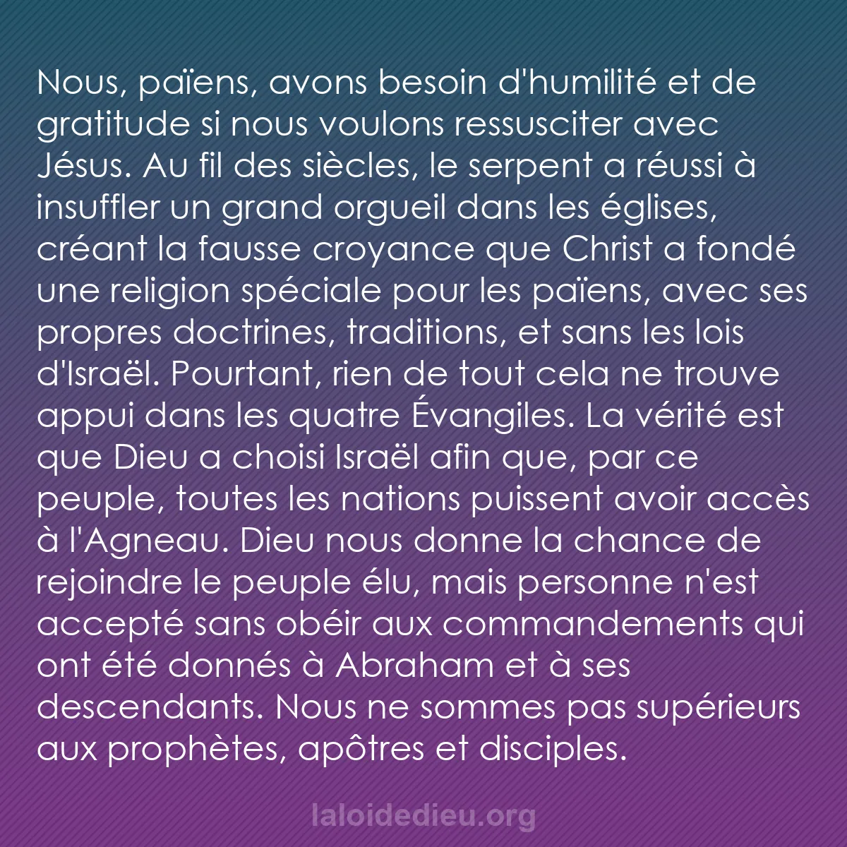 b0414 - Post à propos de la Loi de Dieu : Nous, païens, avons besoin d