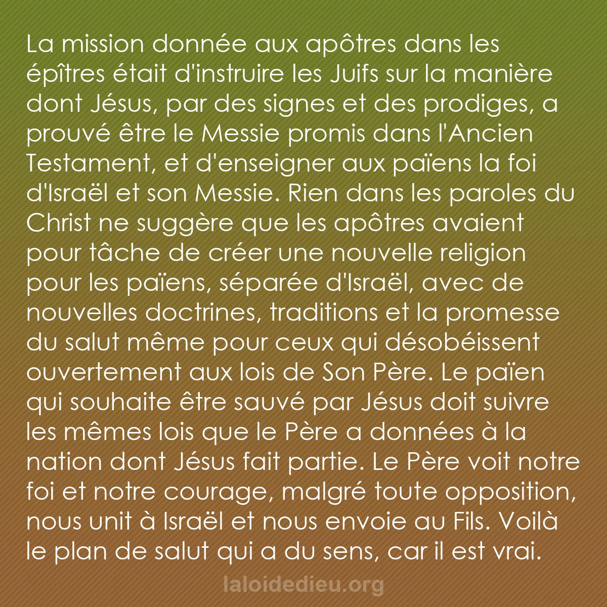 b0429 - Post à propos de la Loi de Dieu : La mission donnée aux apôtres dans les épîtres était d