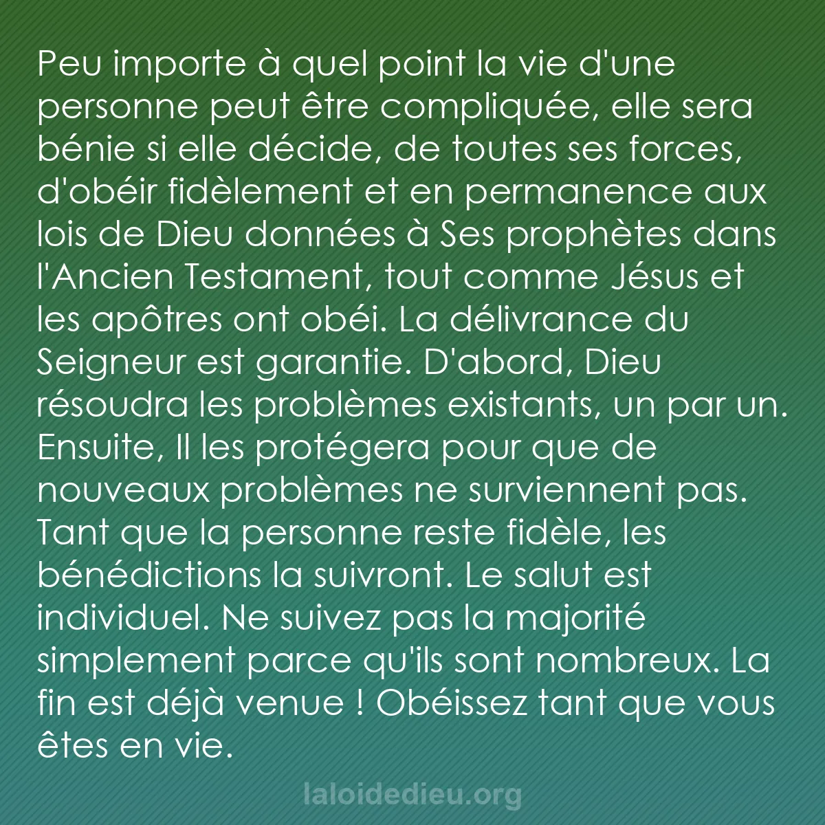 b0430 - Post à propos de la Loi de Dieu : Peu importe à quel point la vie d