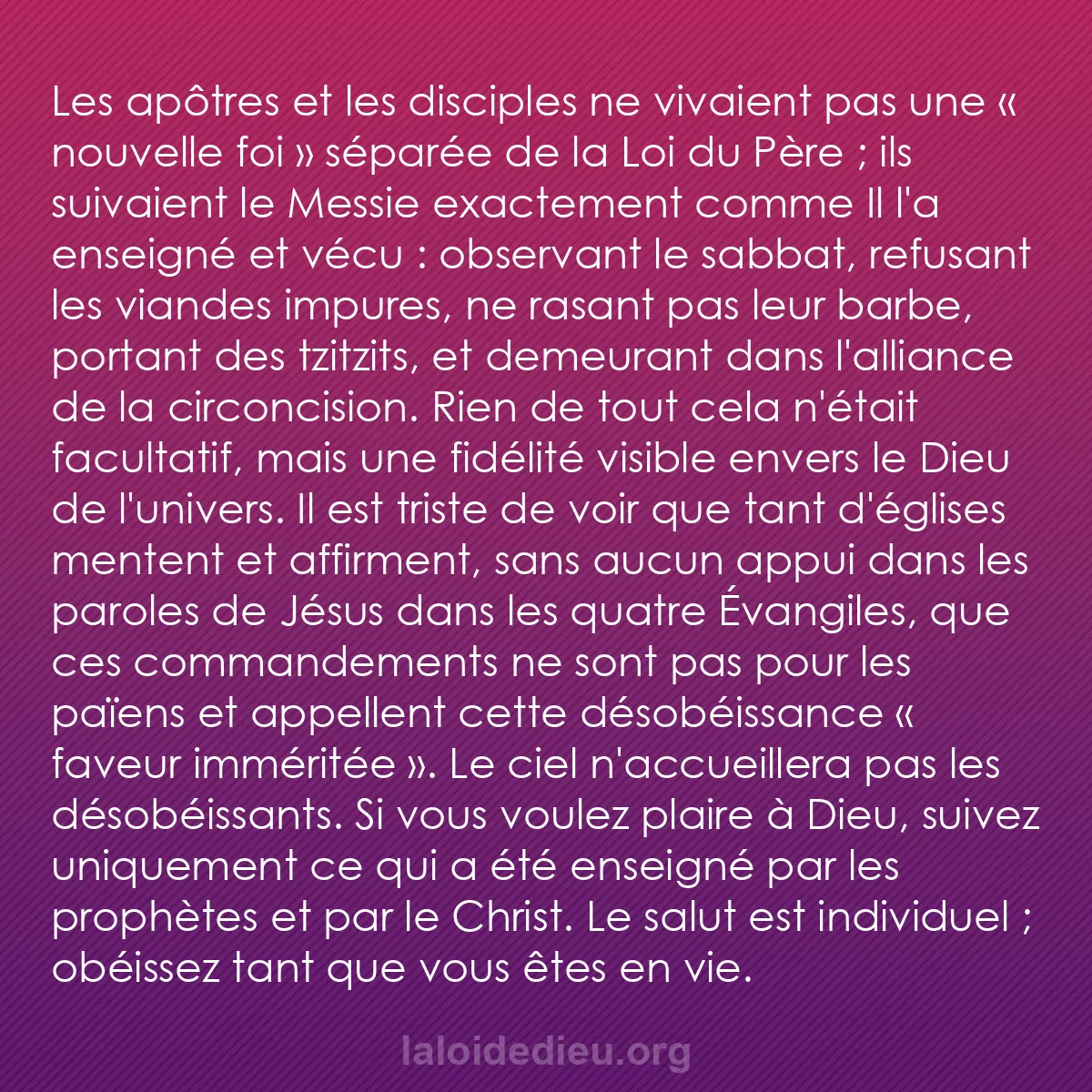 b0441 - Post à propos de la Loi de Dieu : Les apôtres et les disciples ne vivaient pas une « nouvelle...