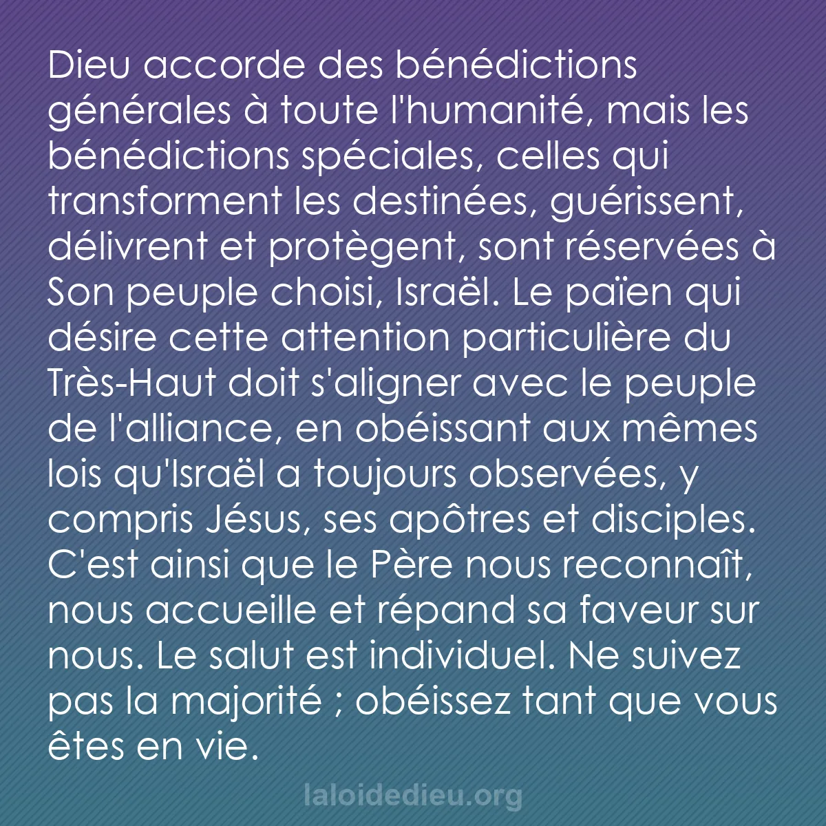 b0442 - Post à propos de la Loi de Dieu : Dieu accorde des bénédictions générales à toute l