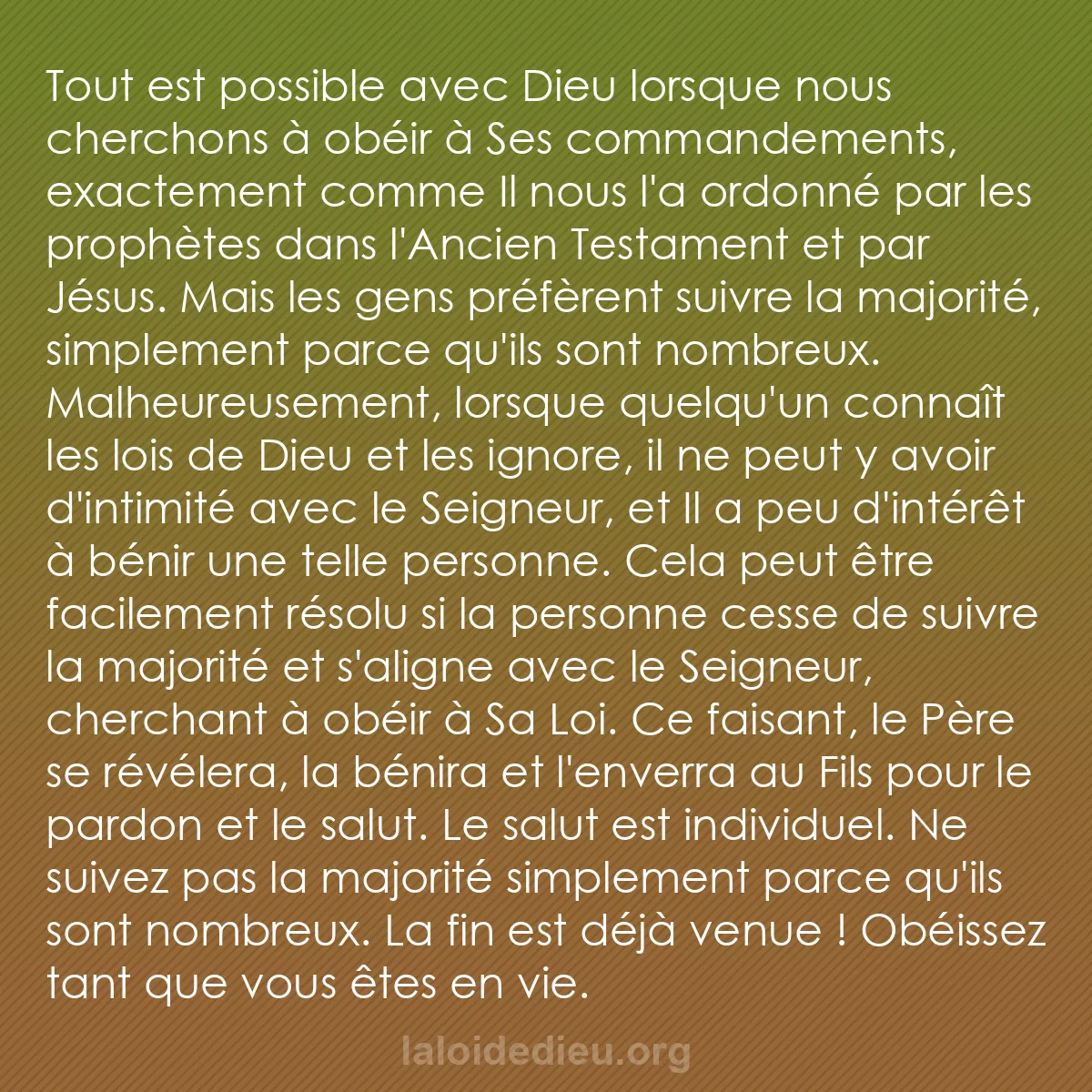 b0449 - Post à propos de la Loi de Dieu : Tout est possible avec Dieu lorsque nous cherchons à obéir à...