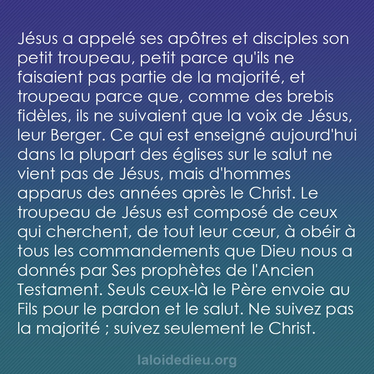 b0457 - Post à propos de la Loi de Dieu : Jésus a appelé ses apôtres et disciples son petit troupeau,...