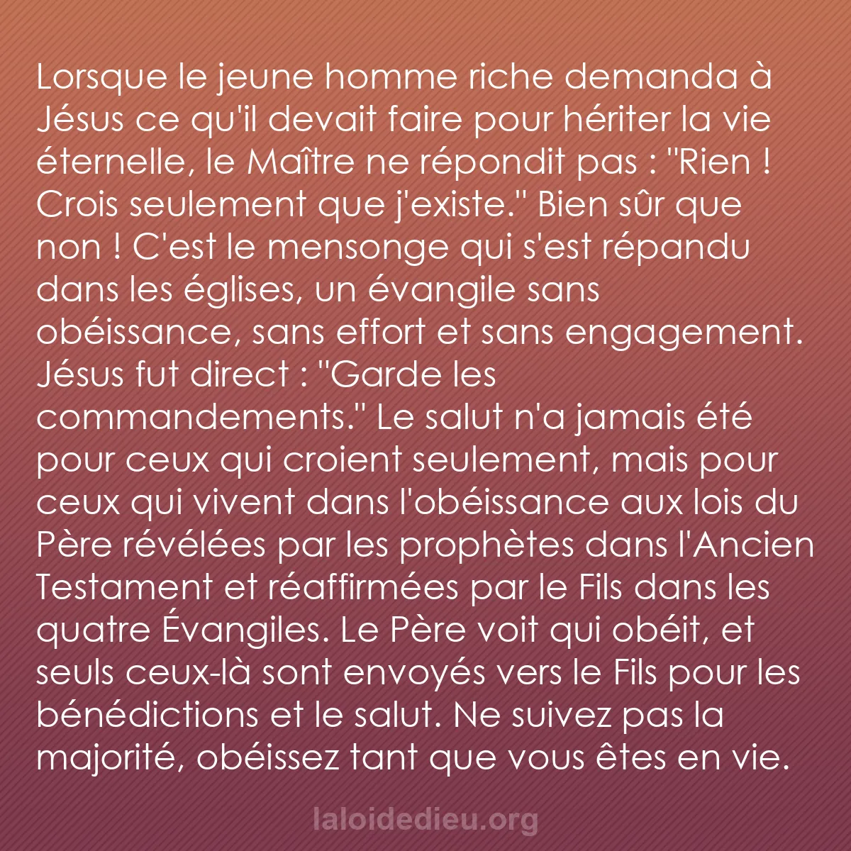 b0466 - Post à propos de la Loi de Dieu : Lorsque le jeune homme riche demanda à Jésus ce qu