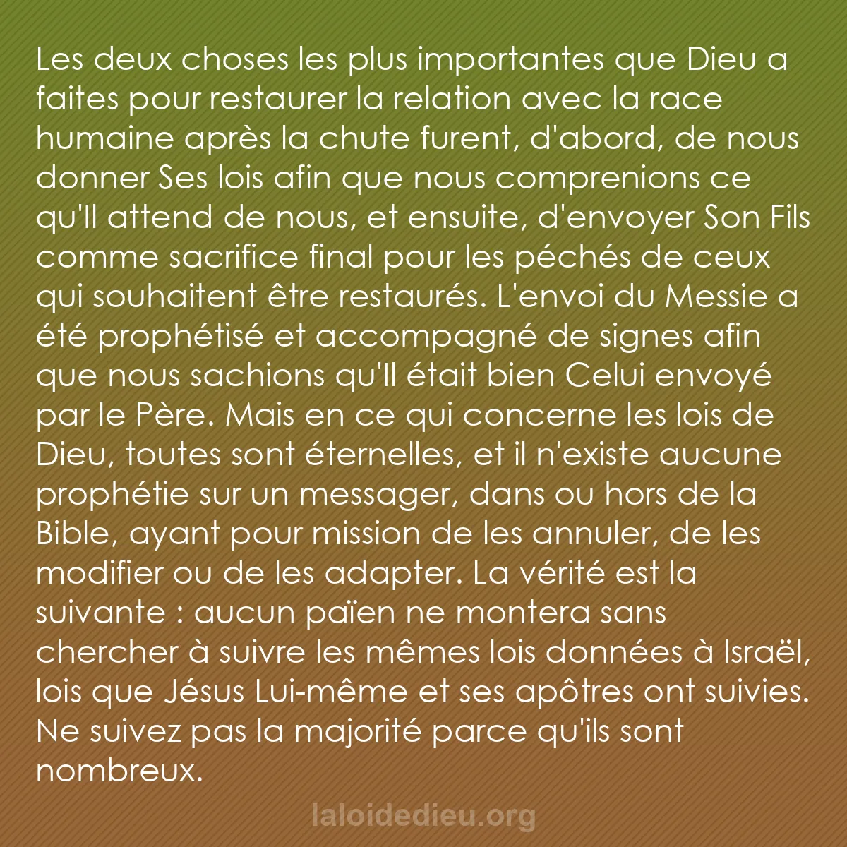b0469 - Post à propos de la Loi de Dieu : Les deux choses les plus importantes que Dieu a faites pour...