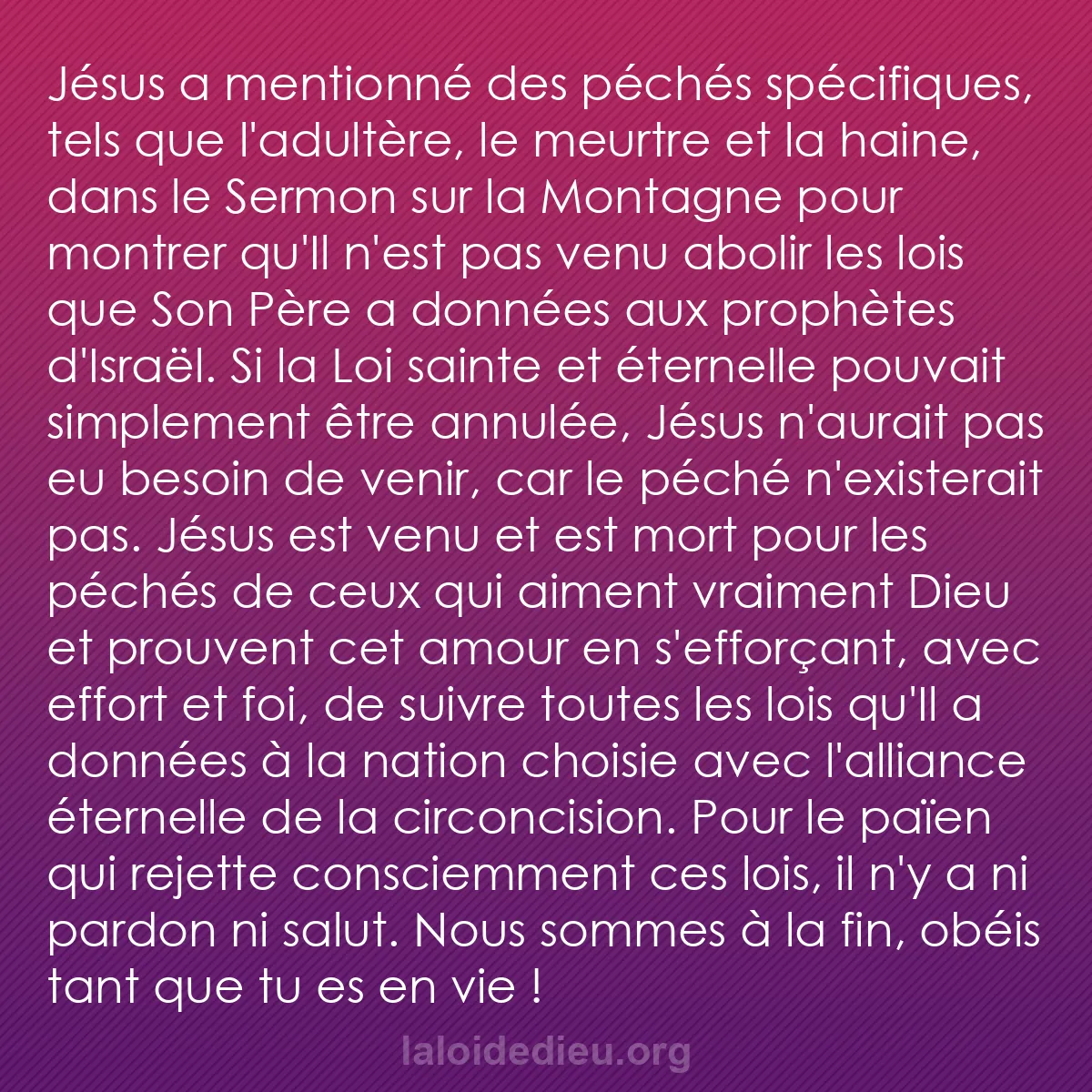 b0481 - Post à propos de la Loi de Dieu : Jésus a mentionné des péchés spécifiques, tels que l