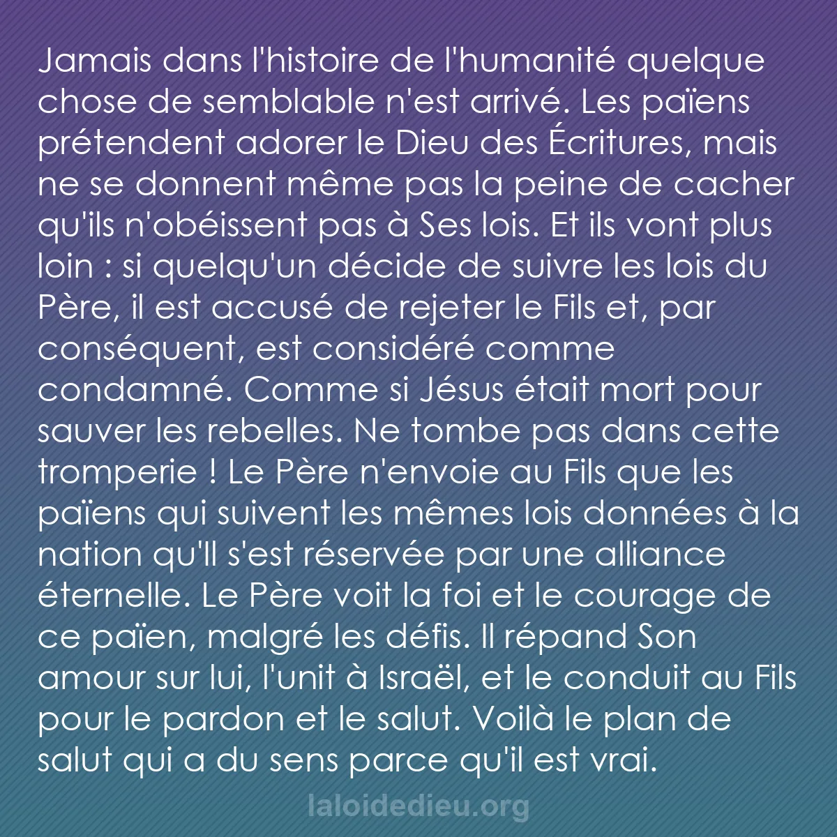 b0482 - Post à propos de la Loi de Dieu : Jamais dans l