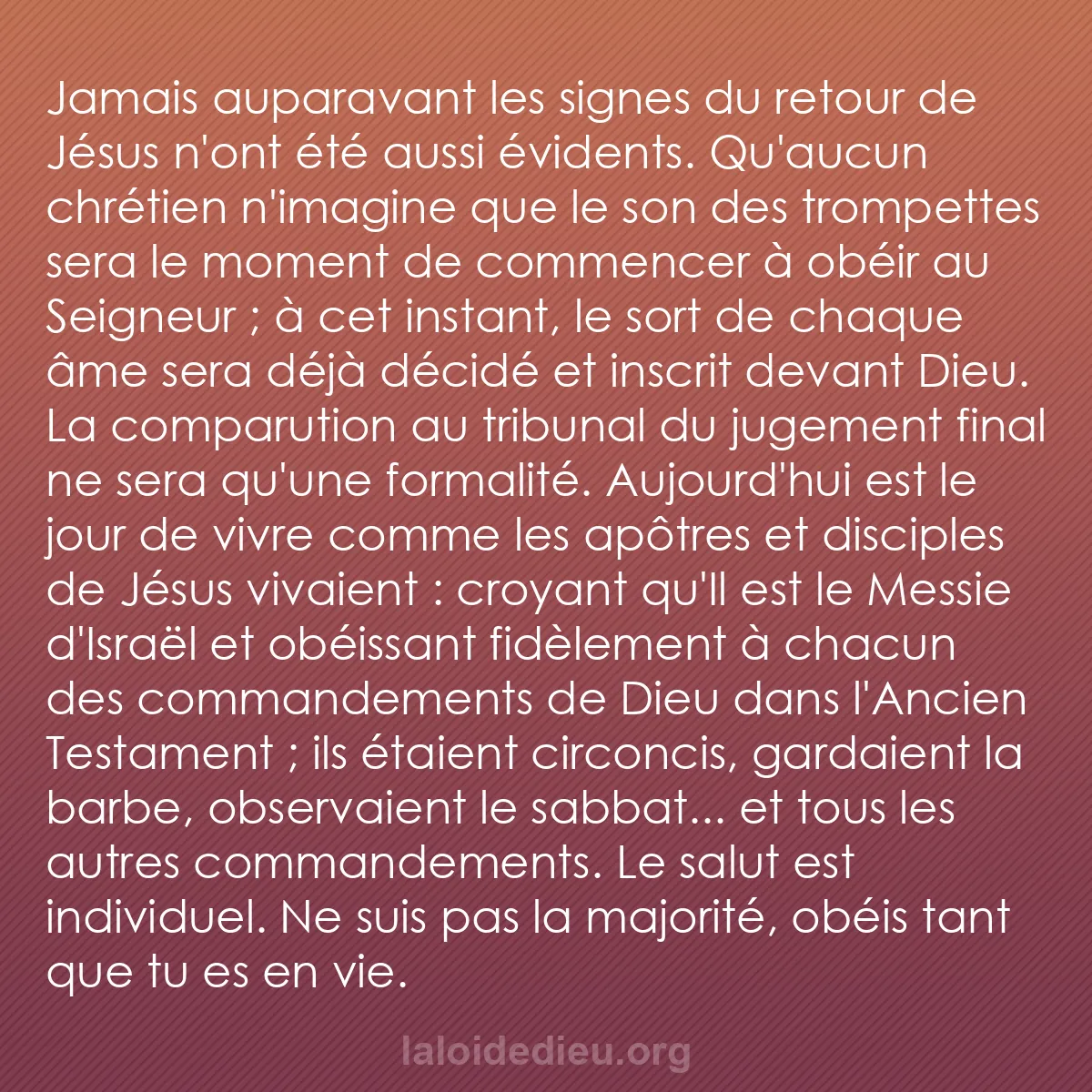 b0486 - Post à propos de la Loi de Dieu : Jamais auparavant les signes du retour de Jésus n