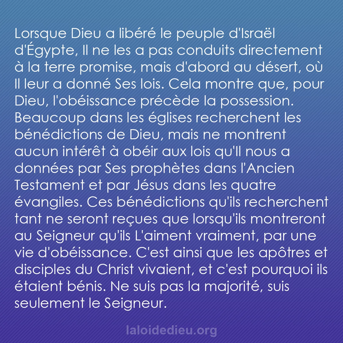 b0487 - Post à propos de la Loi de Dieu : Lorsque Dieu a libéré le peuple d
