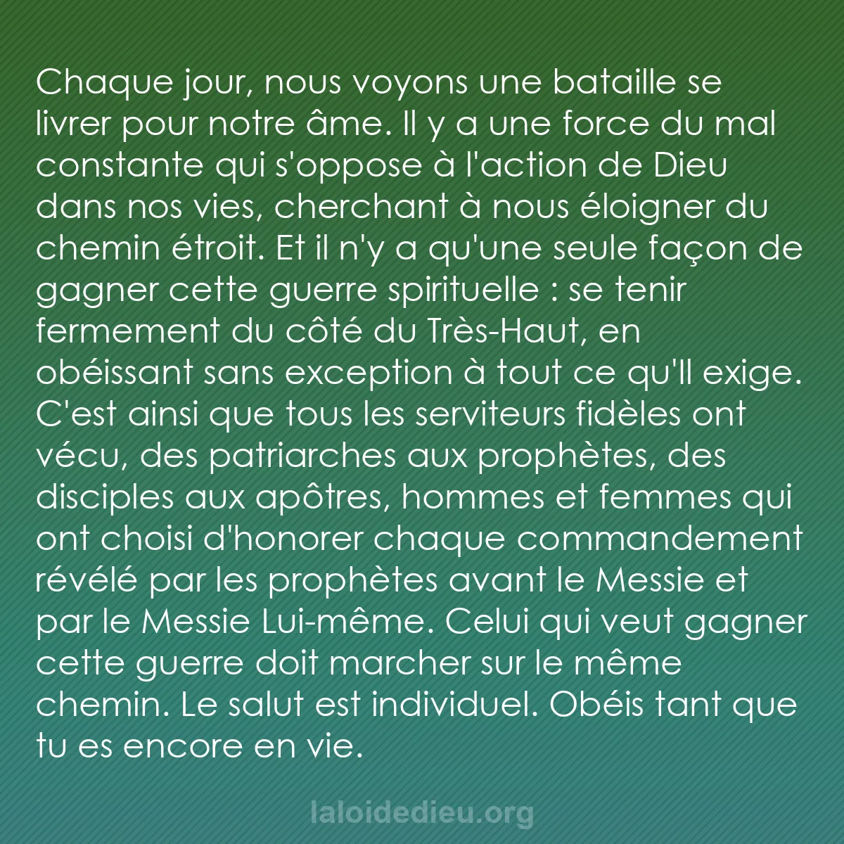 b0490 - Post à propos de la Loi de Dieu : Chaque jour, nous voyons une bataille se livrer pour notre âme....