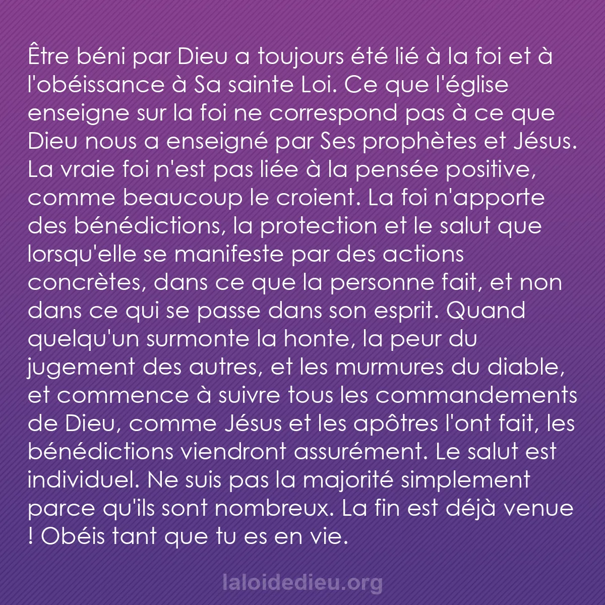 b0491 - Post à propos de la Loi de Dieu : Être béni par Dieu a toujours été lié à la foi et à l
