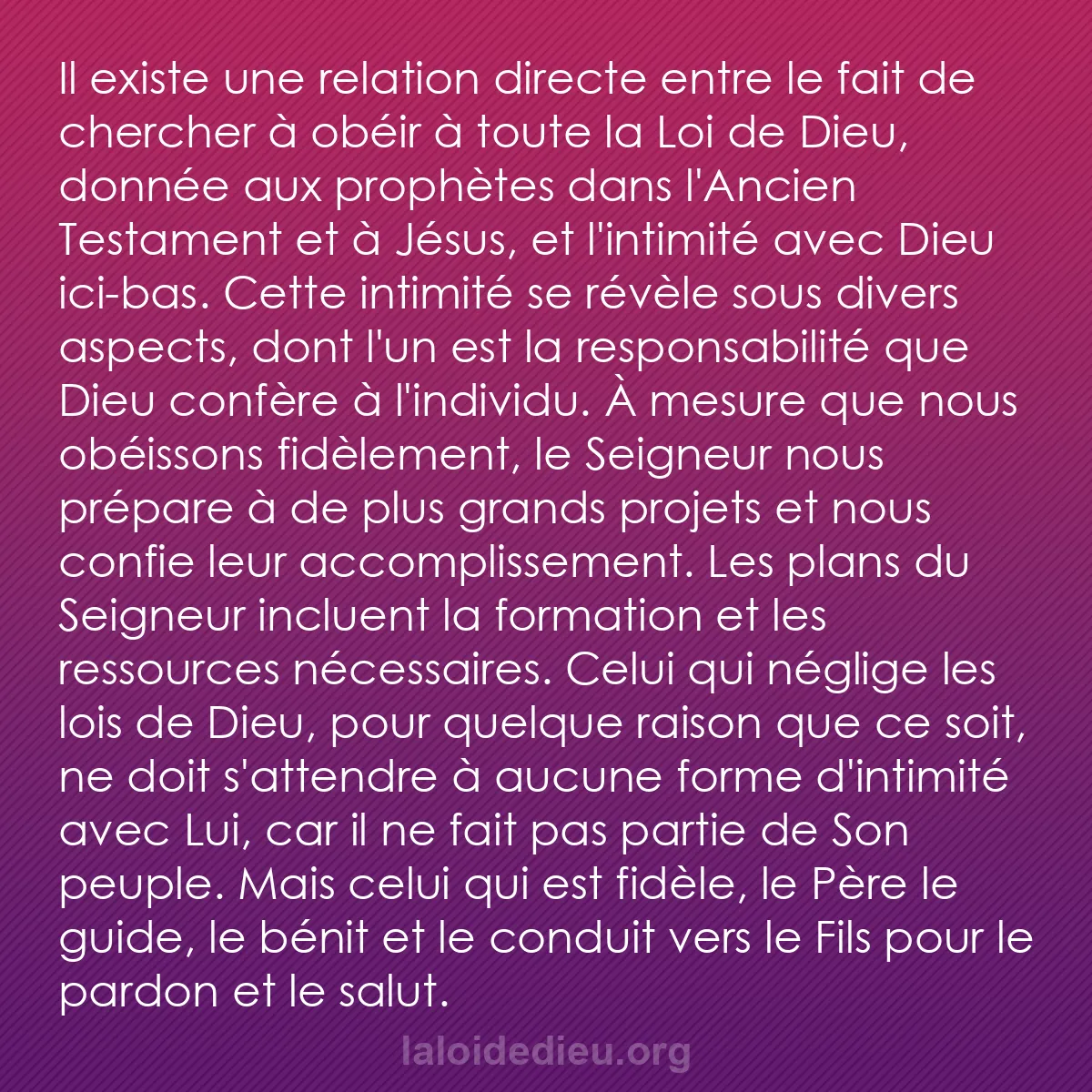 b0541 - Post à propos de la Loi de Dieu : Il existe une relation directe entre le fait de chercher à obéir...