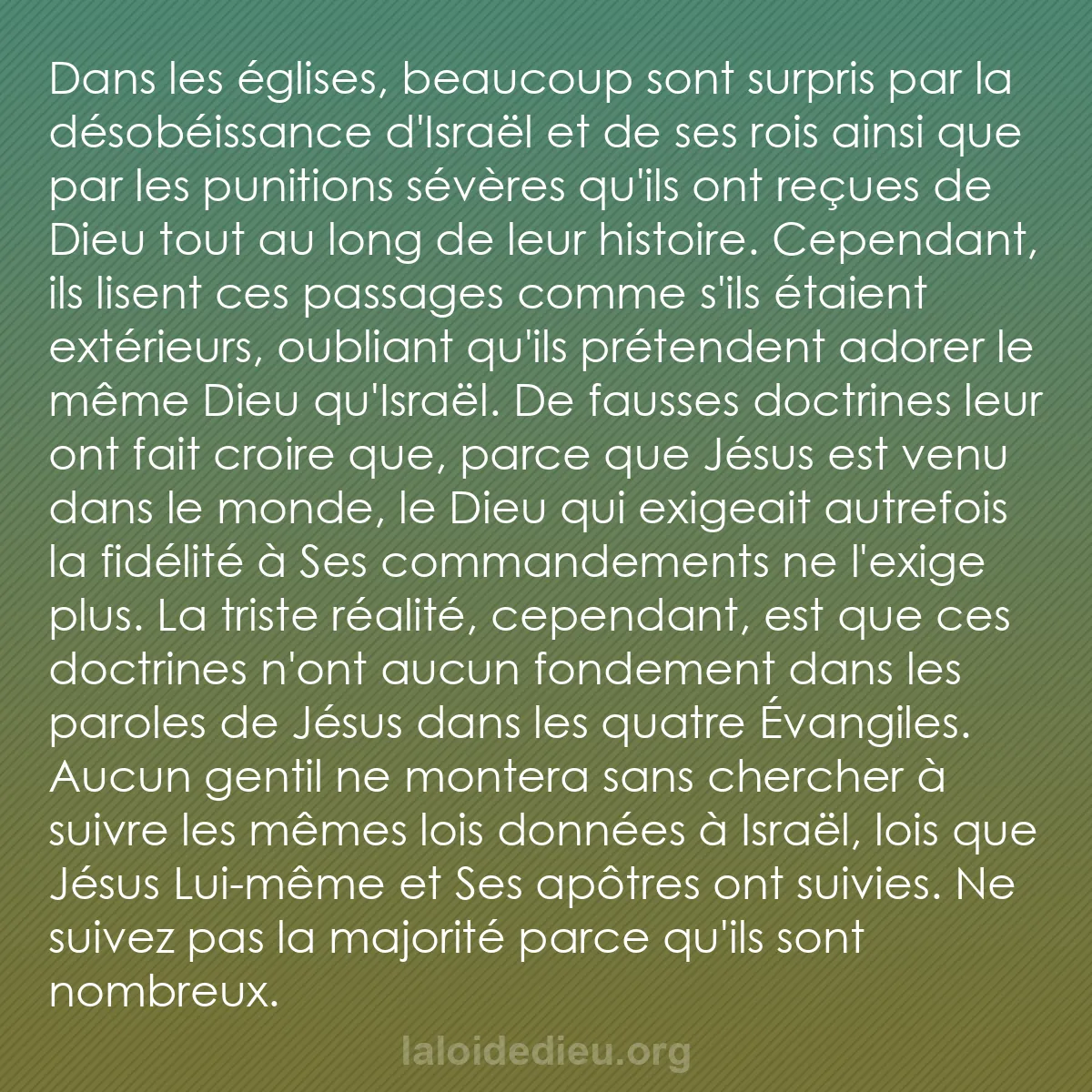 b0543 - Post à propos de la Loi de Dieu : Dans les églises, beaucoup sont surpris par la désobéissance...