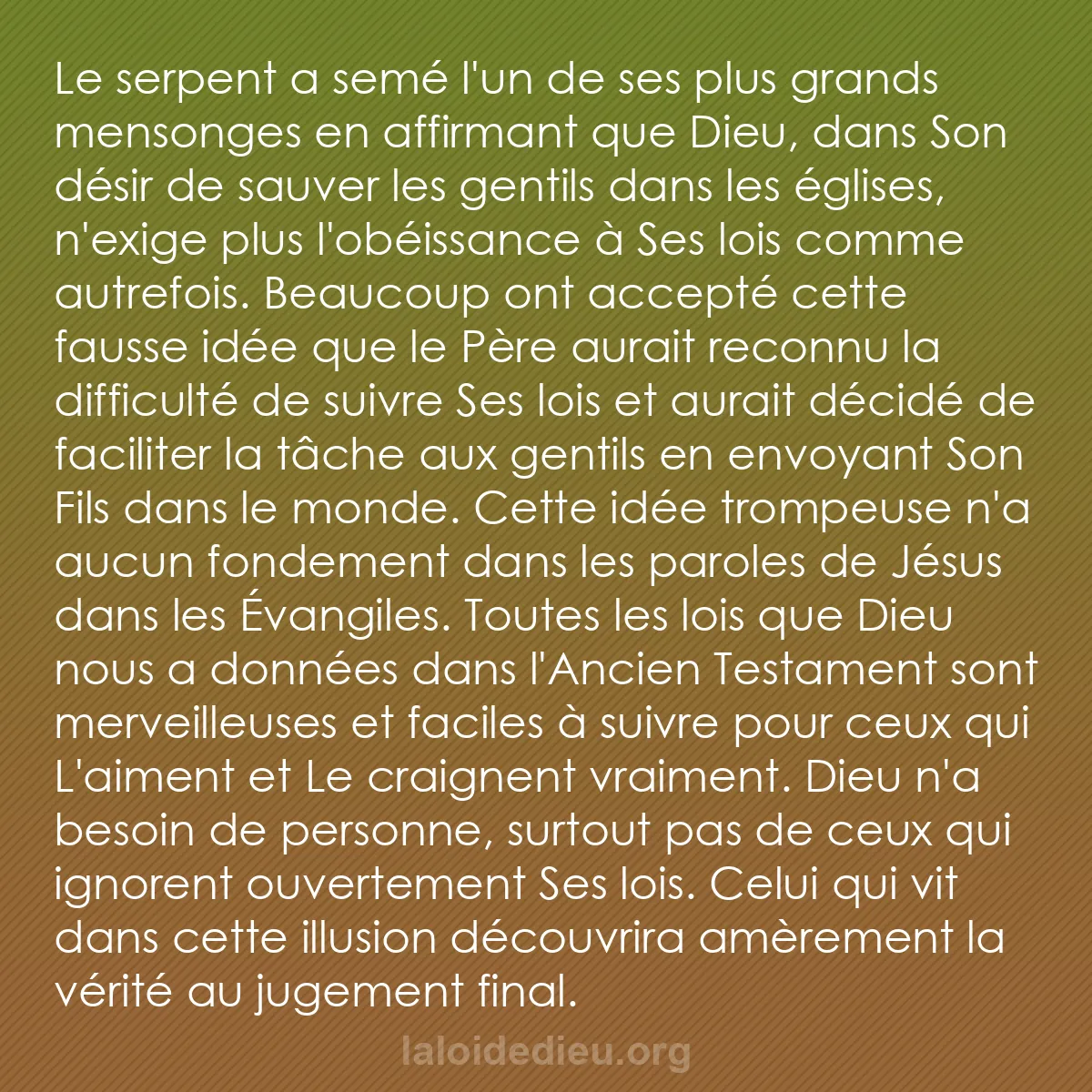 b0549 - Post à propos de la Loi de Dieu : Le serpent a semé l