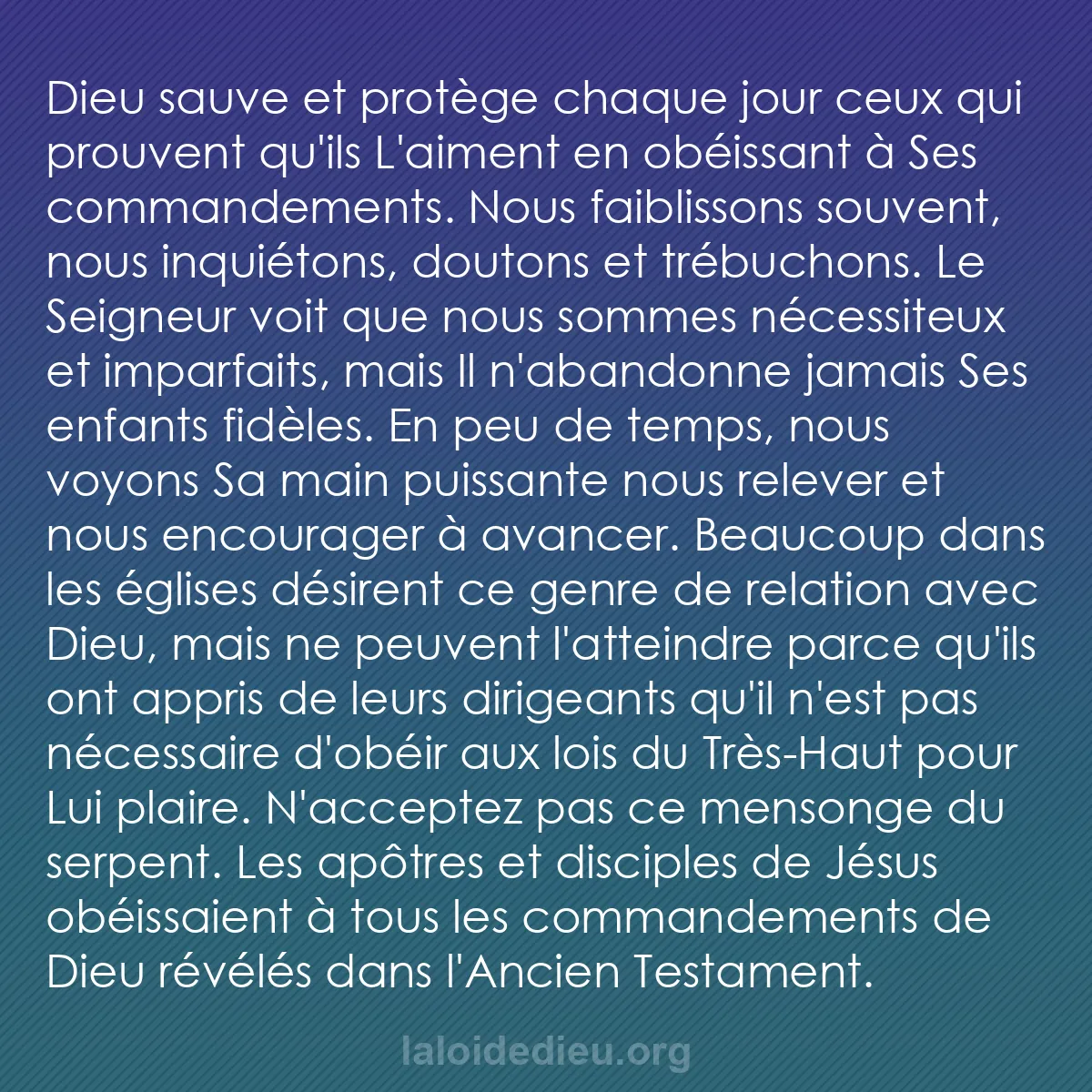 b0557 - Post à propos de la Loi de Dieu : Dieu sauve et protège chaque jour ceux qui prouvent qu