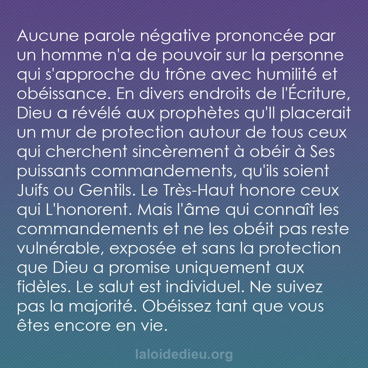 b0562 - Post à propos de la Loi de Dieu : Aucune parole négative prononcée par un homme n